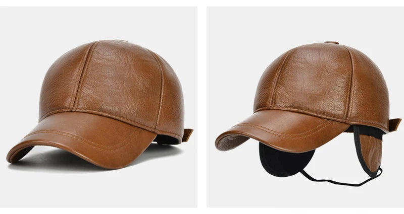 2025 Adjustable Men's Genuine Cowhide Leather Baseball Cap for Fall Winter Outdoor Sports Hat Men Real Cowhide Leather Caps