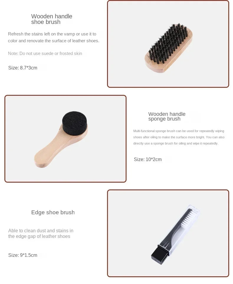 Horse Hair Brush Shoe Polish Set 9pcs 11pcs Leather Shoe Shine Brush Rub Leather Care Set， dropshipping