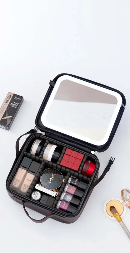 LED Travel Makeup Bag with Mirror – Large-Capacity Portable Storage Case with Combination Lock
