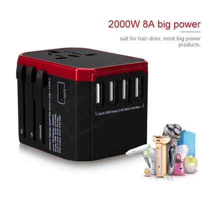 Melery Universal Travel Adapter – International Plug with USB & Type-C Fast Charging for US/EU/UK/AU