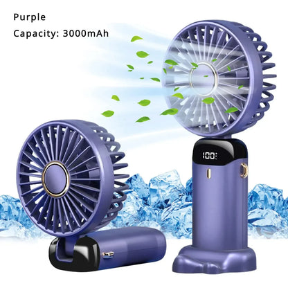 5000mAh Portable Mini Fan – Wireless USB Rechargeable, 5-Speed Foldable Neck Hanging Fan with Digital Display & Phone Holder