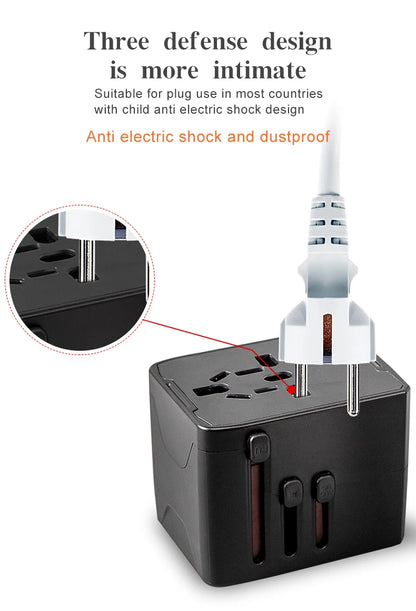 65W Universal Travel Adapter – All-in-One Charger with 3 USB & 1 Type-C for US, EU, UK, & AU
