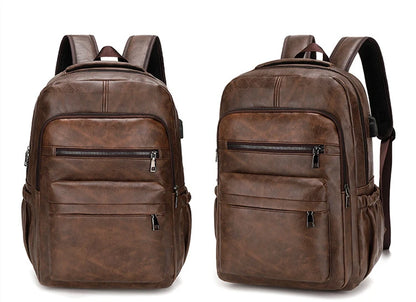 High-Quality USB Charging Backpack for Men – PU Leather Laptop Backpack, Large Schoolbag for Teenagers and Boys