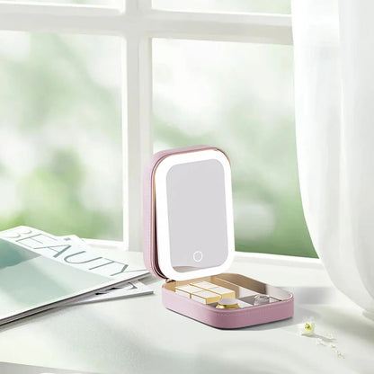 Smart LED Makeup Case with Mirror – Portable Fashion Travel Cosmetic Storage Bag