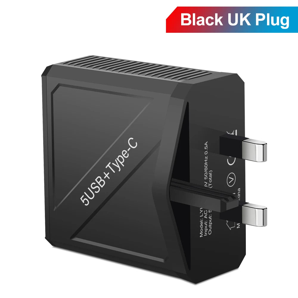 65W 5-Port USB Fast Charger – PD & QC 3.0 Adapter for Xiaomi, iPhone, Samsung & Vivo