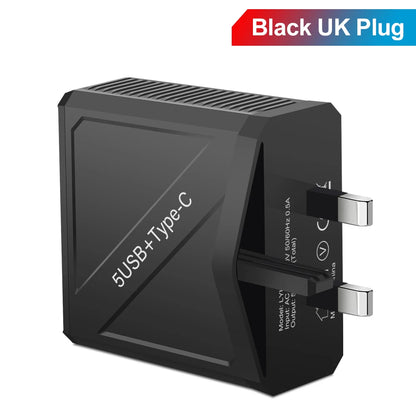 65W 5-Port USB Fast Charger – PD & QC 3.0 Adapter for Xiaomi, iPhone, Samsung & Vivo