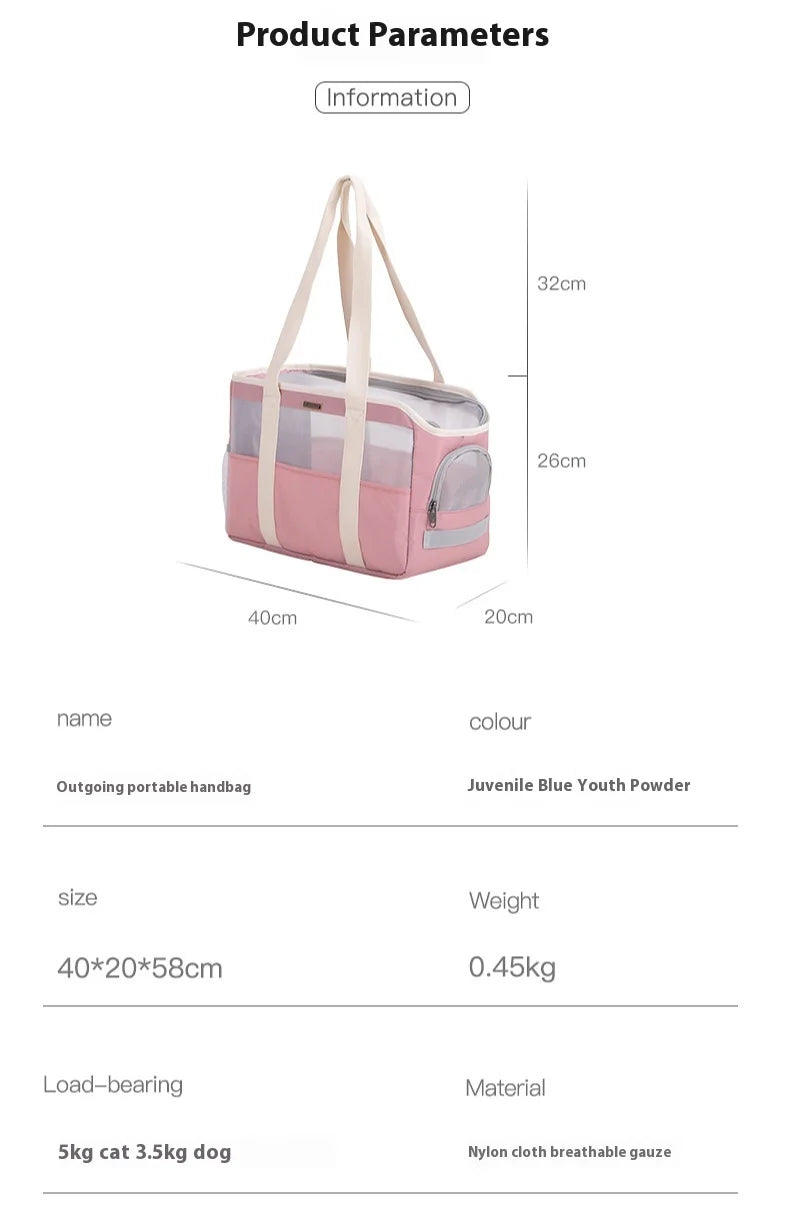 Dog Carrier Bag Soft Side Backpack Cat Pet Carriers Dog Travel Bags Airline Approved Transport for Small Dogs Cats Outgoing